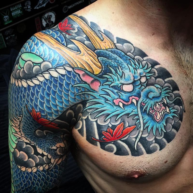 Blue Japanese Dragon Tattoo 1