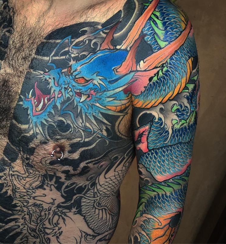 Blue Japanese Dragon Tattoo 2