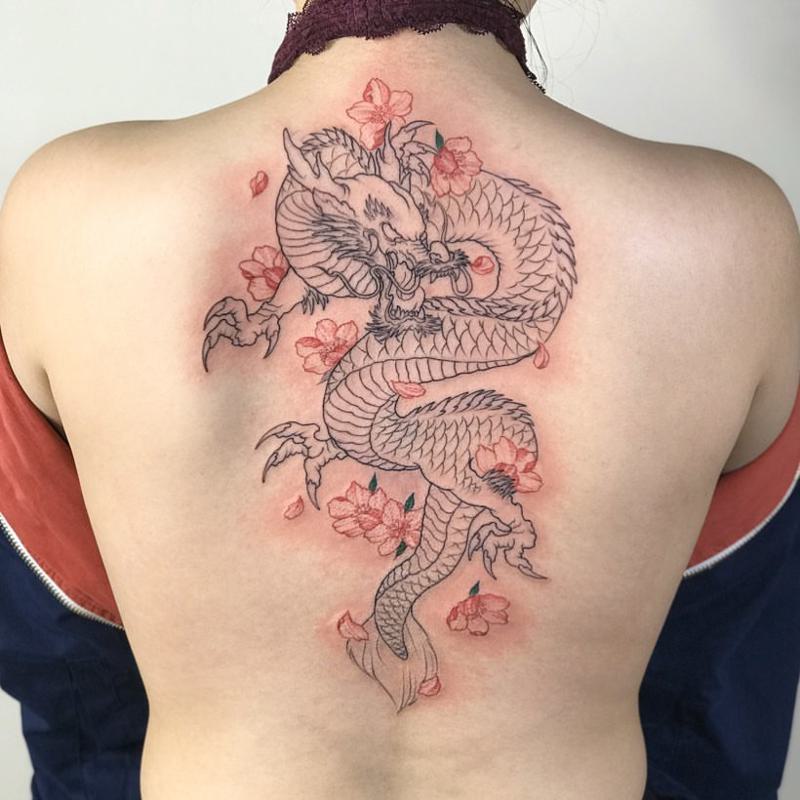 Cherry Blossom Japanese Dragon Tattoo 1