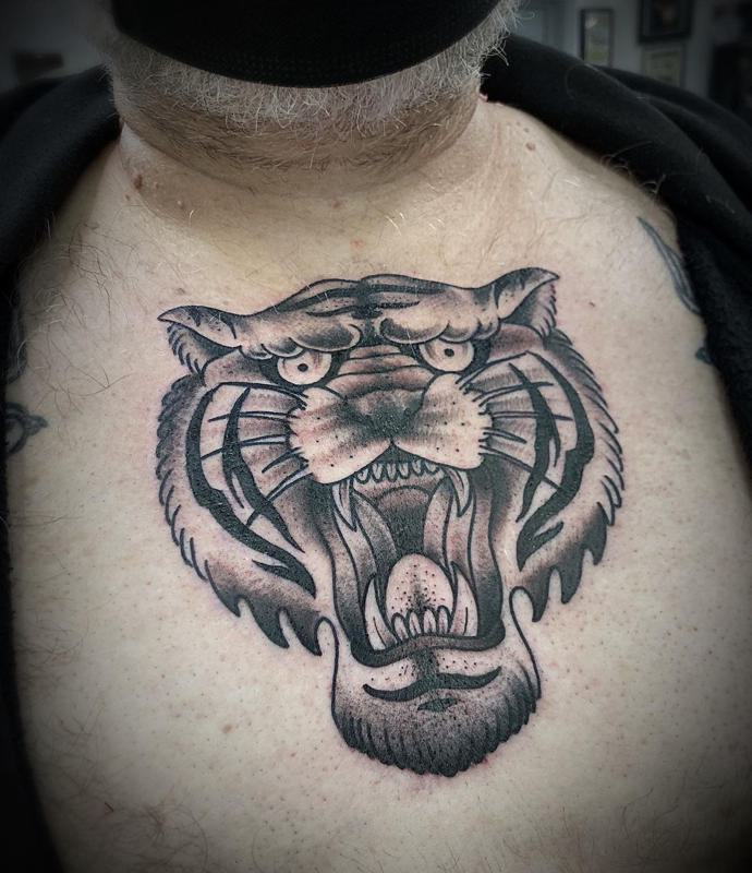 Chest and Arms Japanese Tiger Tattoo 2