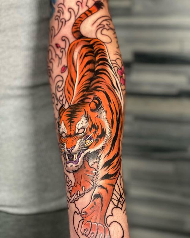 Chest and Arms Japanese Tiger Tattoo 3