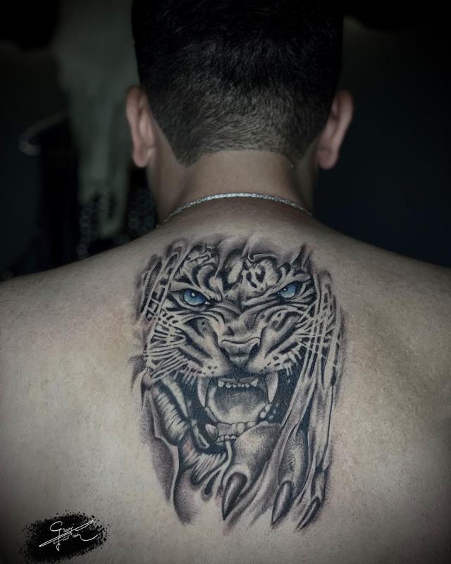 Gray and Black Japanese Tiger Tattoo 3