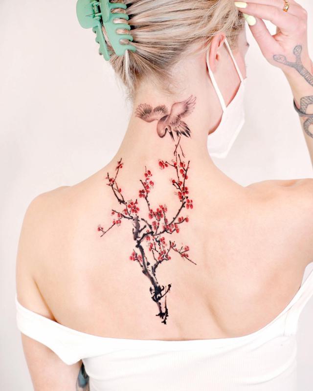 Japanese Cherry Blossom Neck Tattoo 1