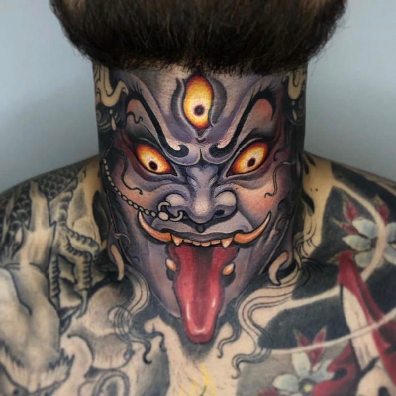 Japanese Demon Neck Tattoo 1
