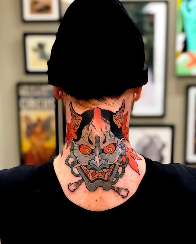 Japanese Demon Neck Tattoo 2