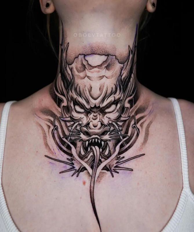 Japanese Dragon Neck Tattoo 1