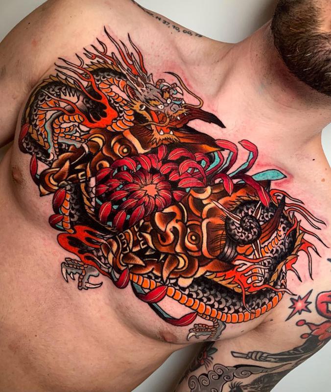 Japanese Dragon Tattoo Chest 4