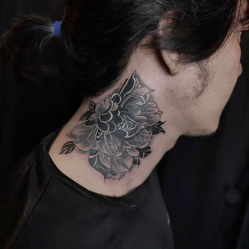 Japanese Flower Neck Tattoo 1