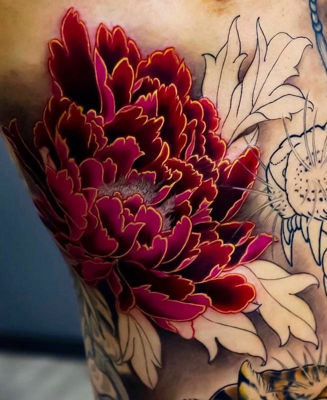 Japanese Flower Neck Tattoo 2