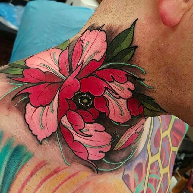Japanese Flower Neck Tattoo 3