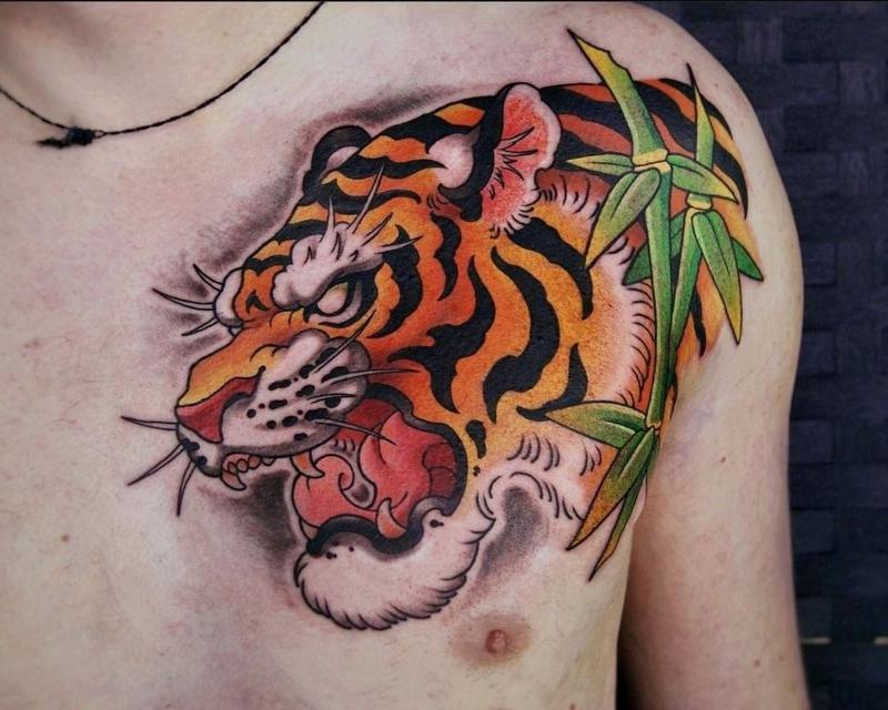 Japanese Tiger Collarbone Tattoo 2