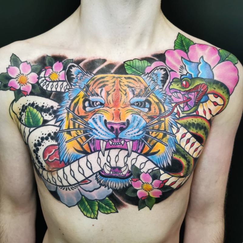 Scary Japanese Tiger on Hunt Tattoo 1