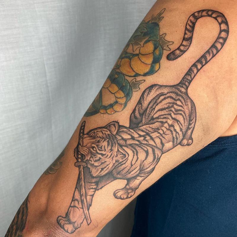 Scary Japanese Tiger on Hunt Tattoo 2