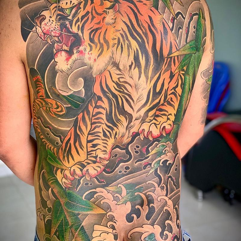 Scary Japanese Tiger on Hunt Tattoo 3