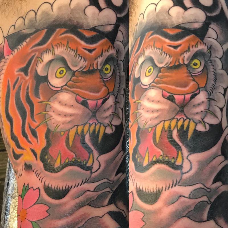 Yellow-Eyed Japanese Tiger Tattoo 1