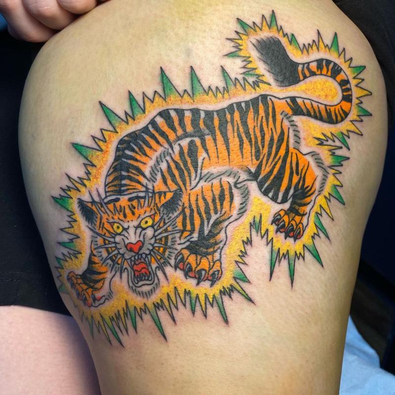 Yellow-Eyed Japanese Tiger Tattoo 3