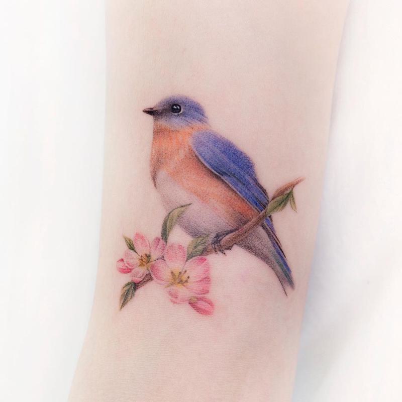 Bird Female Feminine Knee Tattoos 1