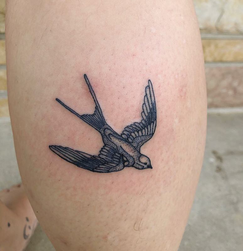 Bird Female Feminine Knee Tattoos 2