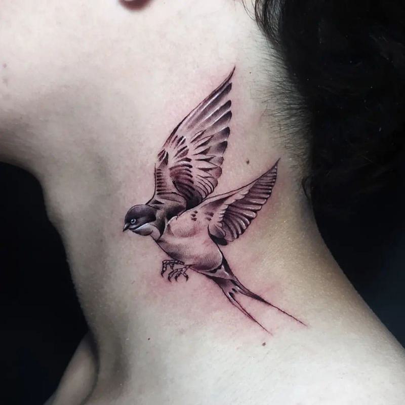 Bird Side Neck Tattoo 1
