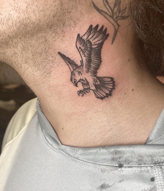 Bird Side Neck Tattoo 3