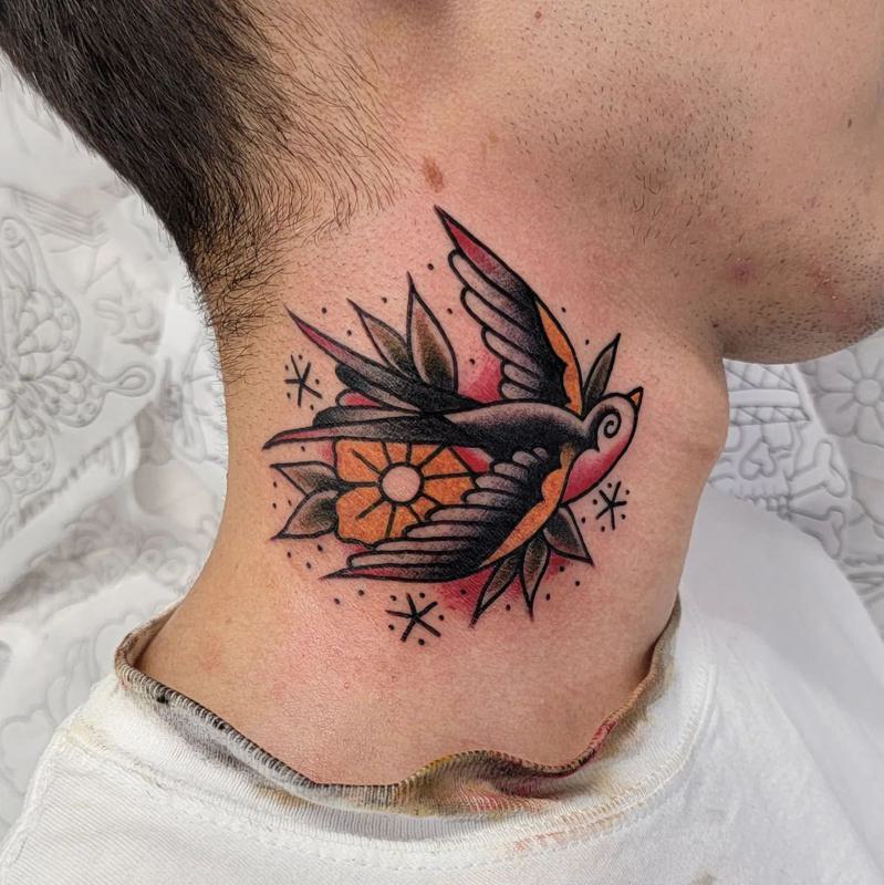 Bird Side Neck Tattoo 2