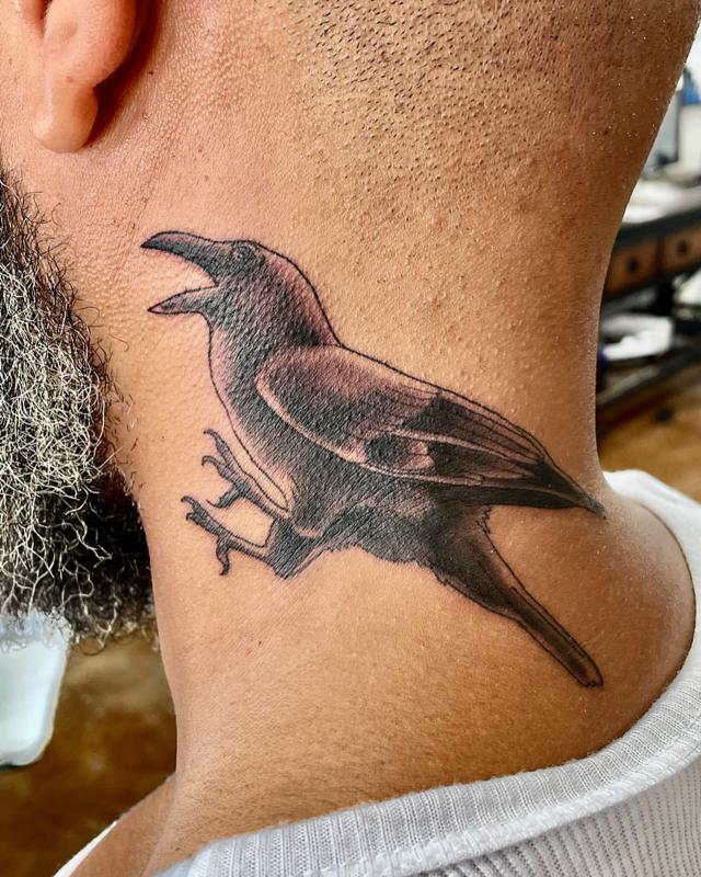 Bird Side Neck Tattoo 4