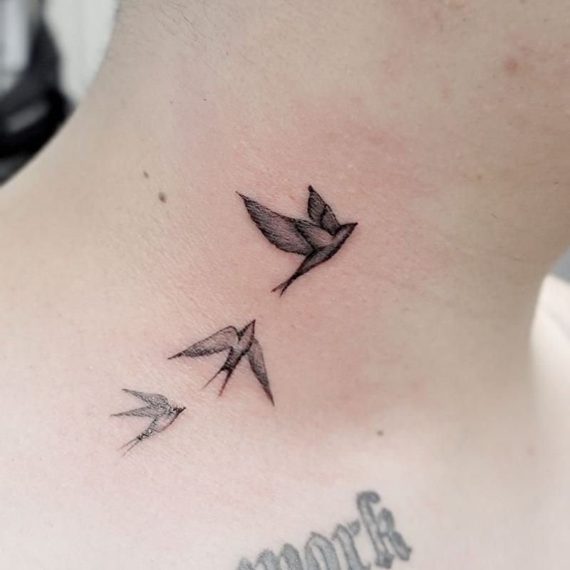Bird Side Neck Tattoo 6