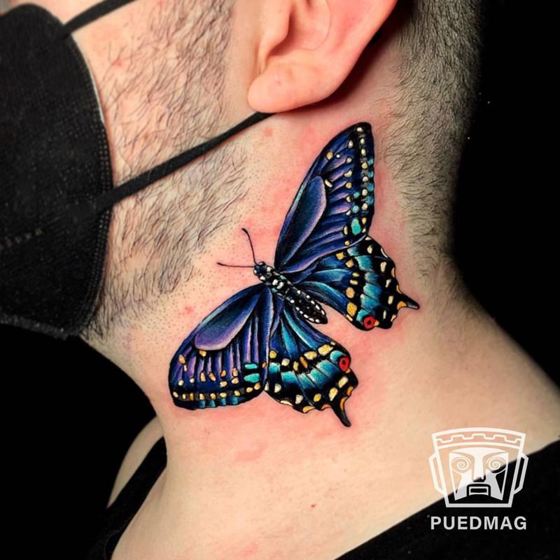 Butterfly Side Neck Tattoo 1
