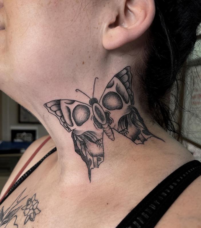 Butterfly Side Neck Tattoo 2