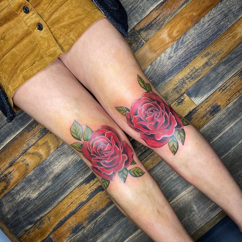 Classic Rose Knee Tattoos for Females 1