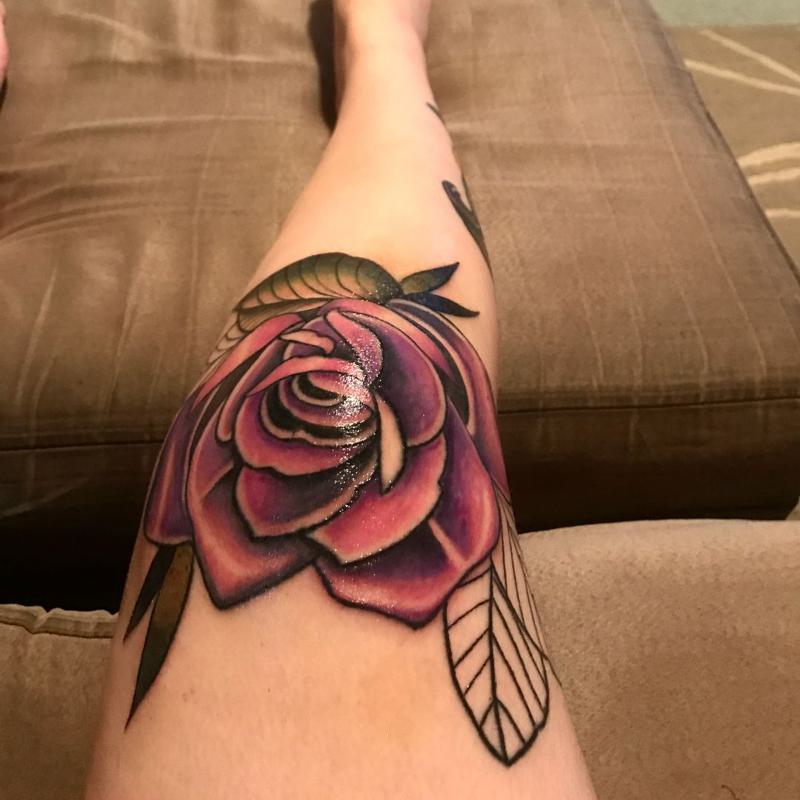 Classic Rose Knee Tattoos for Females 3