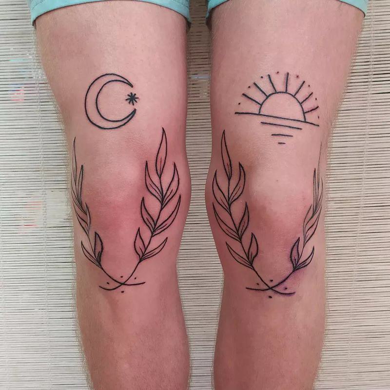 Crescent Moon Knee Tattoos for Women 3
