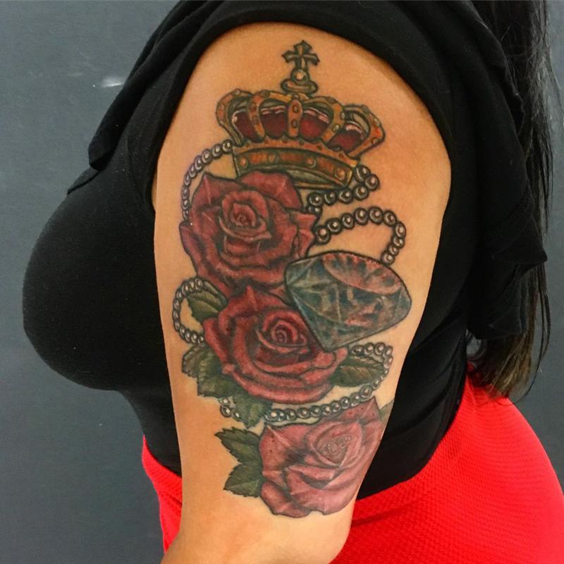 Crown with Roses Tattoo 1