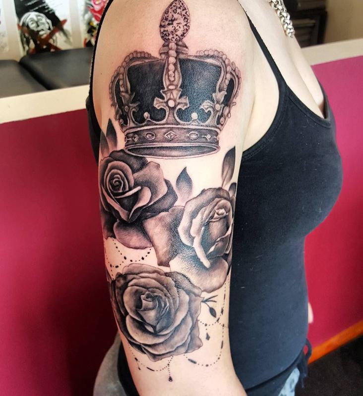 Crown with Roses Tattoo 2