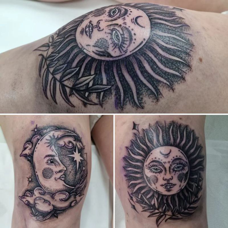 Cute Sun Knee Tattoos for Females 1