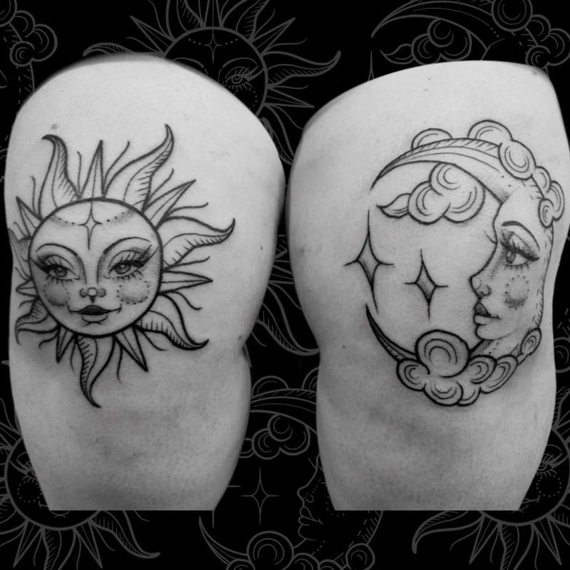 Cute Sun Knee Tattoos for Females 2