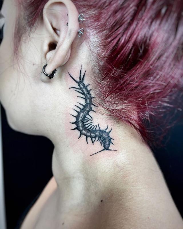 Insect Side Neck Tattoo 1