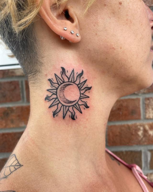 Moon Side Neck Tattoo 1