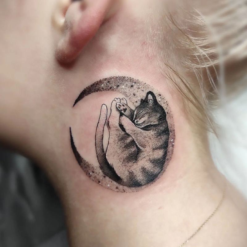 Moon Side Neck Tattoo 2