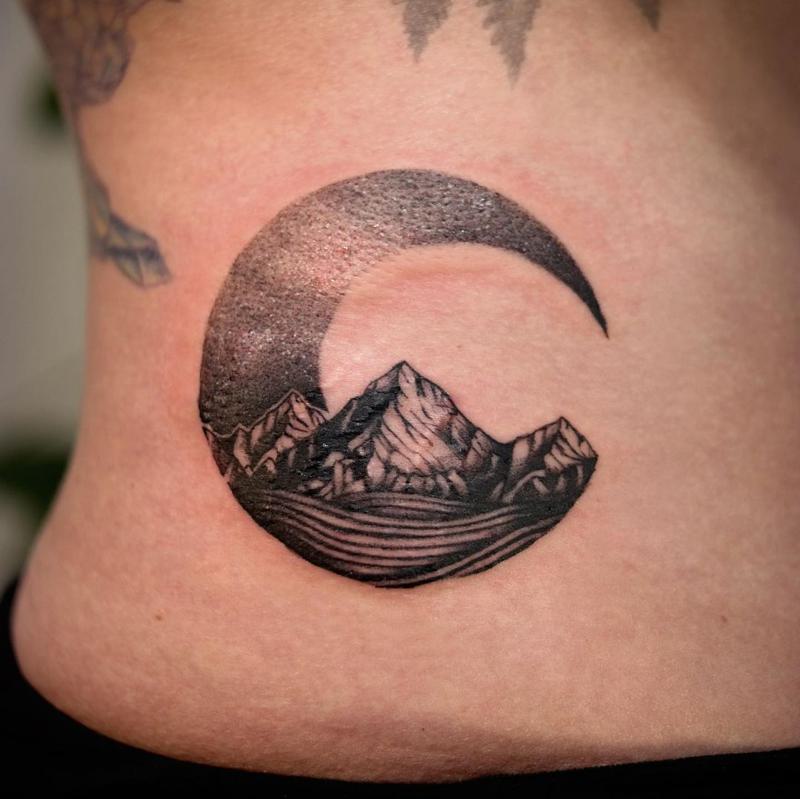 Moon Side Neck Tattoo 3