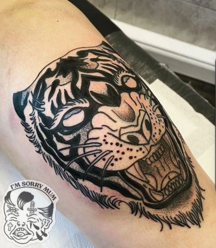 Roaring Tiger Knee Tattoos 2