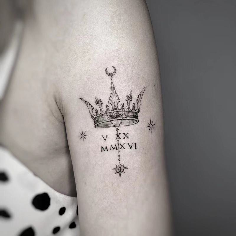 Roman Numerical Crown Tattoo 1
