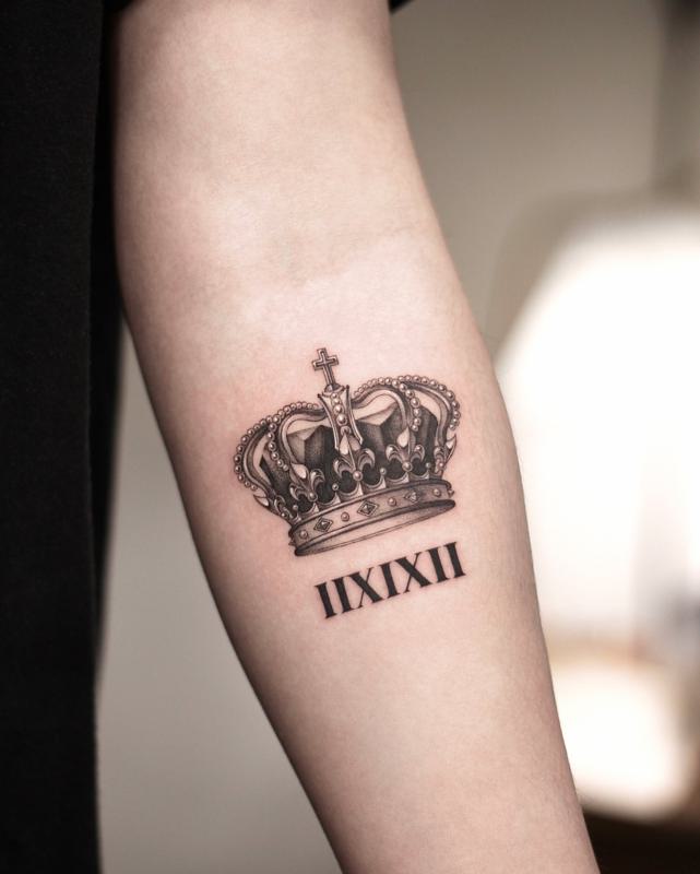 Roman Numerical Crown Tattoo 4