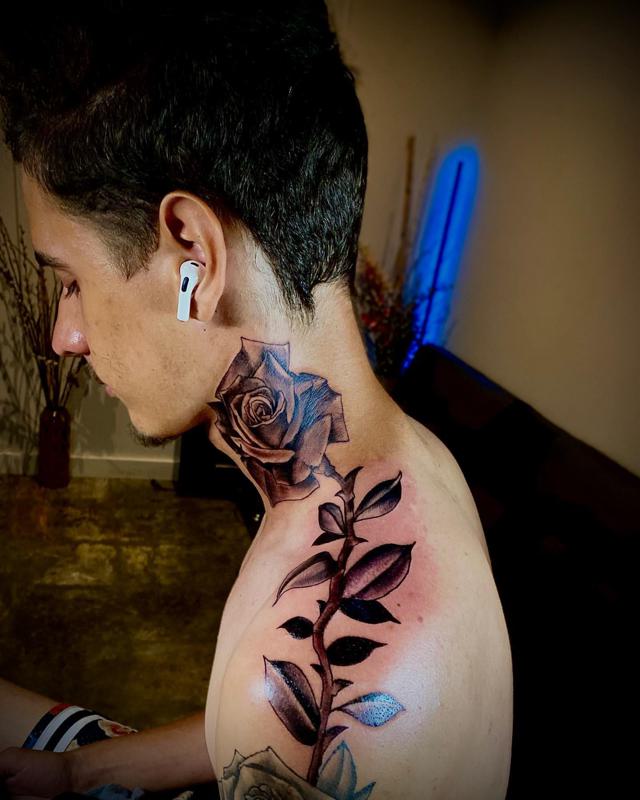 Rose Side Neck Tattoo 1