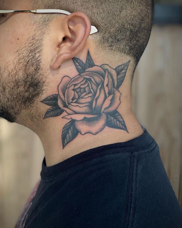 Rose Side Neck Tattoo 2
