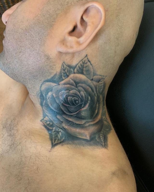 Rose Side Neck Tattoo 4