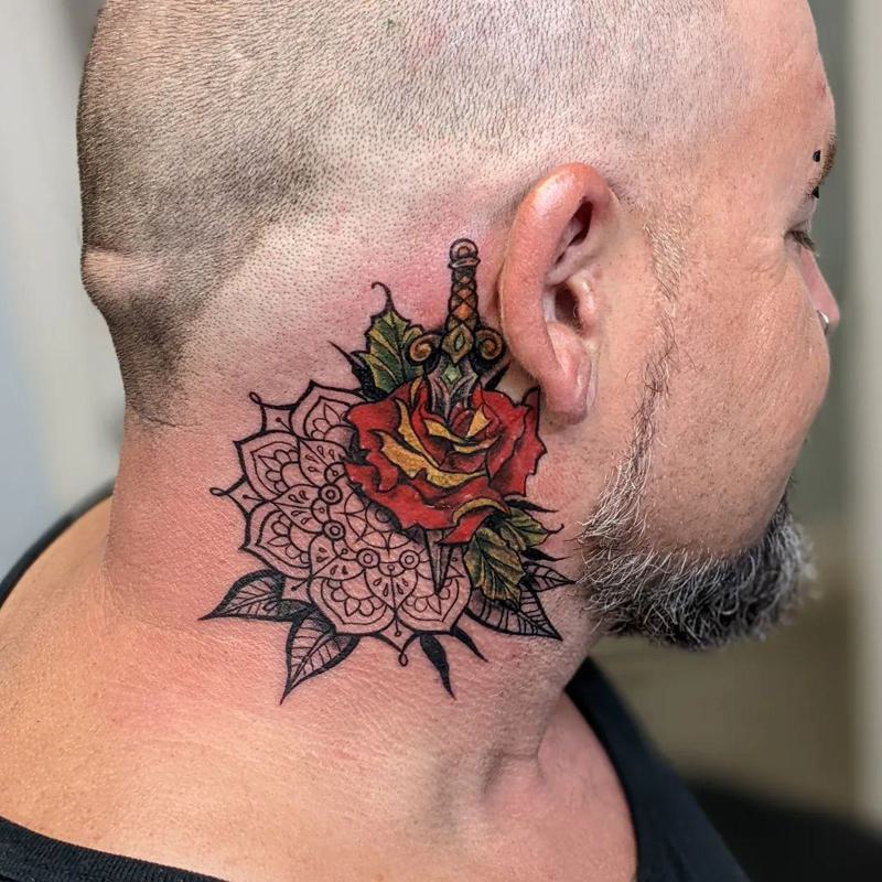 Rose Side Neck Tattoo 5