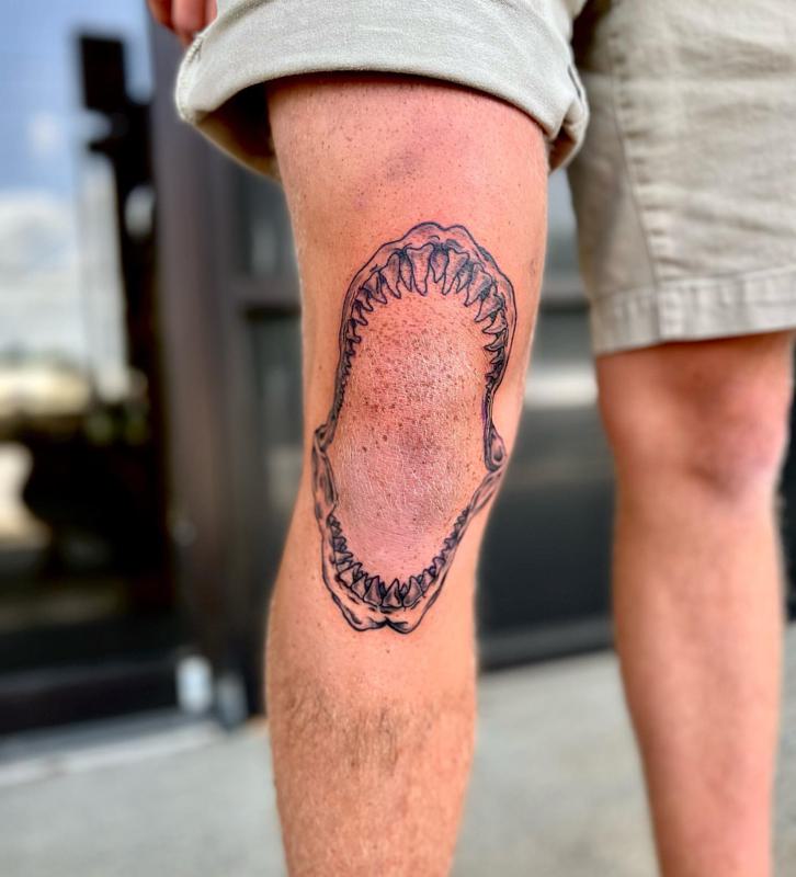 Tattoo uploaded by Jake Bowman  Shark jaw on knee  Tattoodo