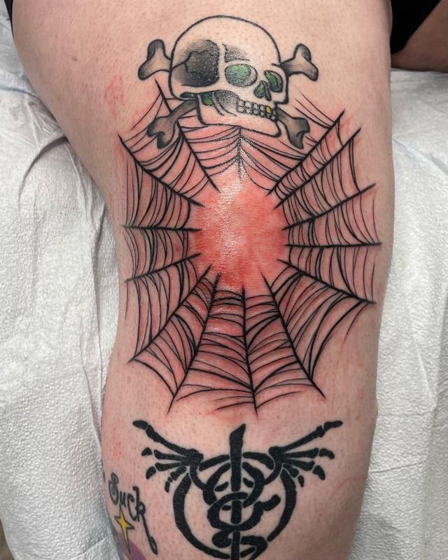 Spider Web Knee Tattoos for Females 2