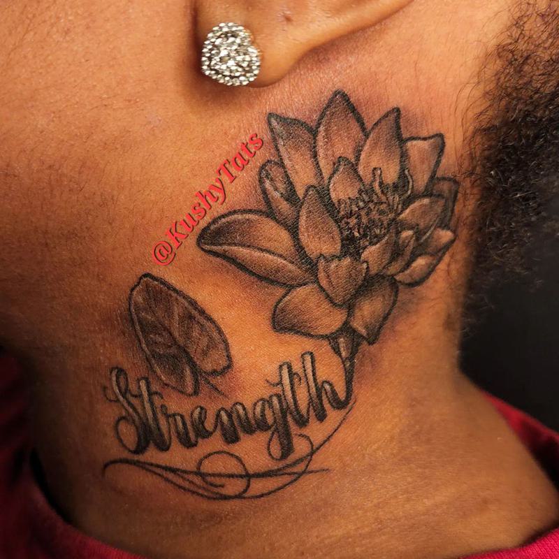 Strength Side Neck Tattoo Designs Female 1